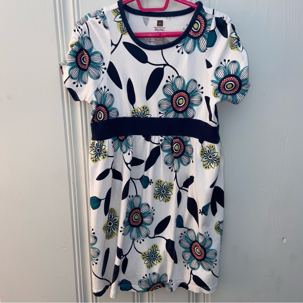 Tea Collection girls 5 Dress navy blue trim and floral school fall comfy